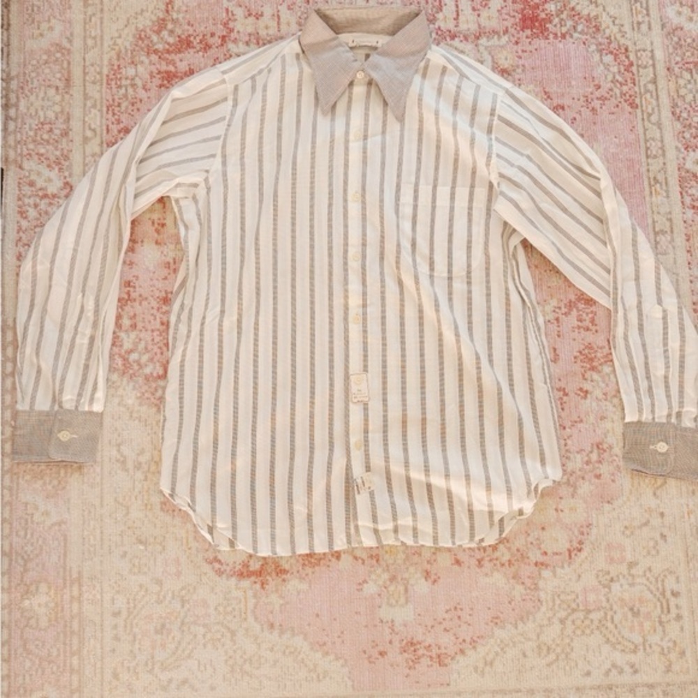 Diamond & Co, Men’s Striped Button-Up Shirt — White & Taupe Stripes